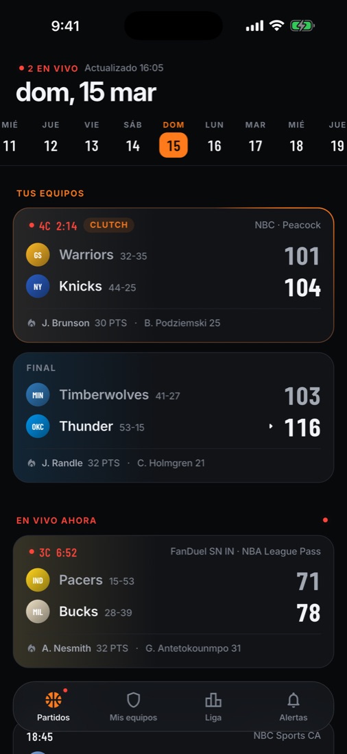 Clutch: partido en clutch time con borde naranja